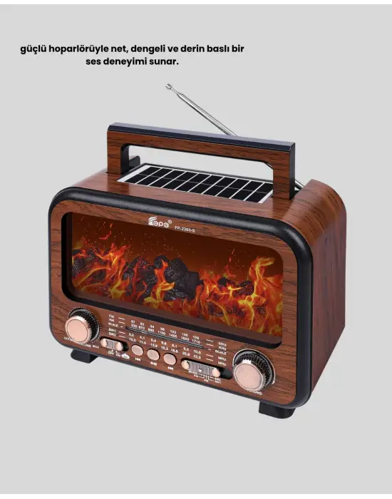 Alev Işığı Efektli Solar Bluetooth Hoparlör Radyo Destekli Taşınabilir Model