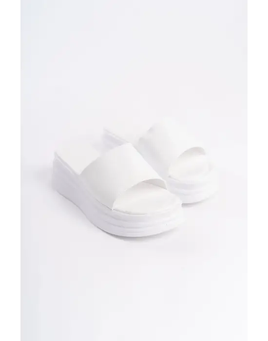 ALICE Düz Topuklu Kalın ve Rahat tabanlı ayakkabı Tabaan Bayan Terlik CBT - Beyaz