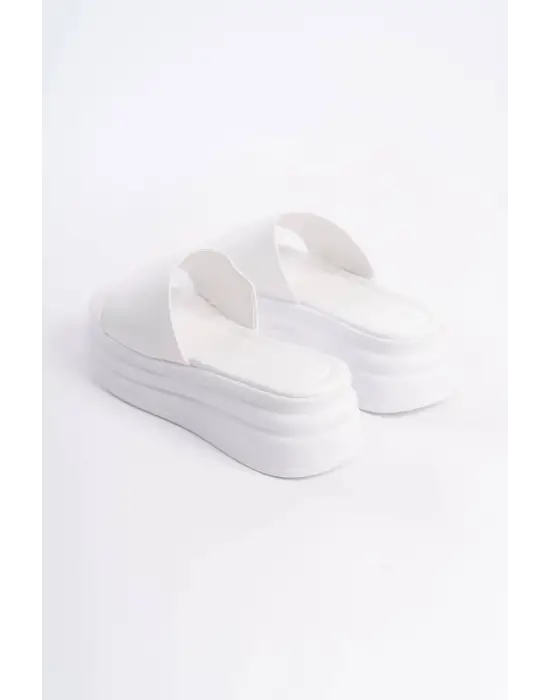 ALICE Düz Topuklu Kalın ve Rahat tabanlı ayakkabı Tabaan Bayan Terlik CBT - Beyaz