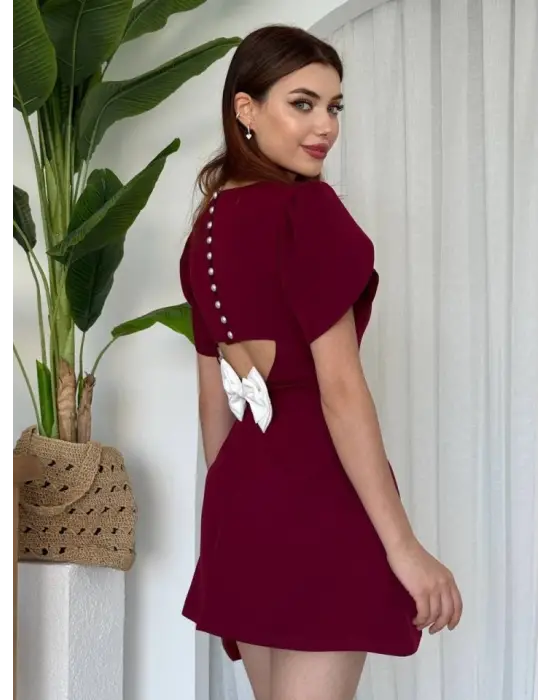 Omarı İnci Detaylı Fiyonk Elbise Modası