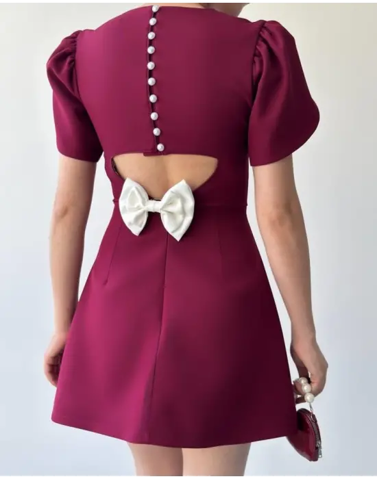 Omarı İnci Detaylı Fiyonk Elbise Modası