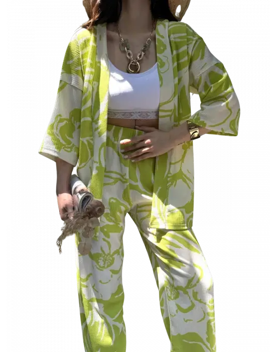 Trend Desenli Kimono Alt Üst Takım