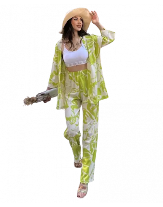 Trend Desenli Kimono Alt Üst Takım