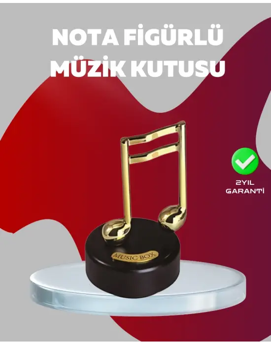Altın Nota Figürlü Dönen Müzik Kutusu Dekoratif Music Box