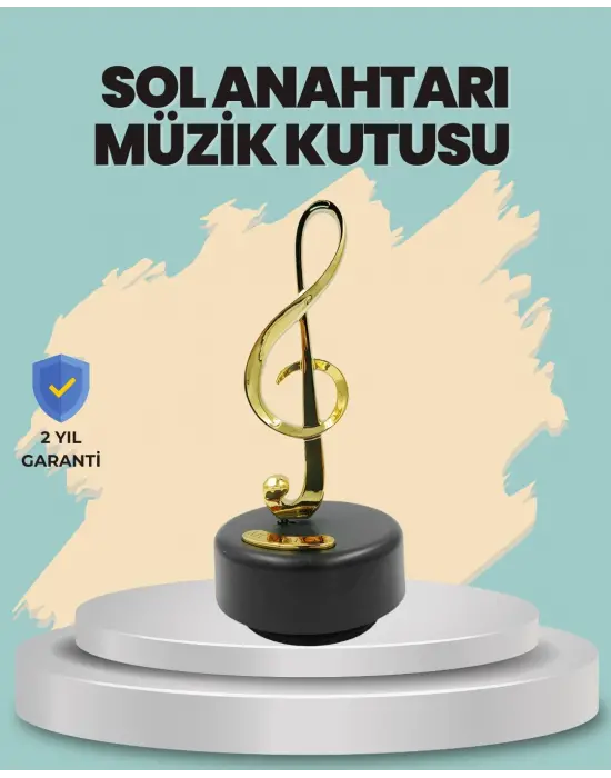 Altın Nota Sol Anahtarı Müzik Box Döner Mekanizmalı Hediyelik