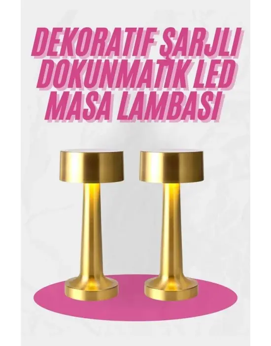 Altın Rengi Masa Ve Gece Lambası Dokunmatik Şarjlı Masa Lambası