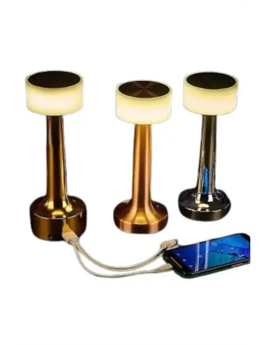 Altın Rengi Masa Ve Gece Lambası Dokunmatik Şarjlı Masa Lambası