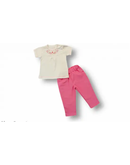 Omarı Bebek Kısa Kollu Nakışlı Sweatli Takım Pembe