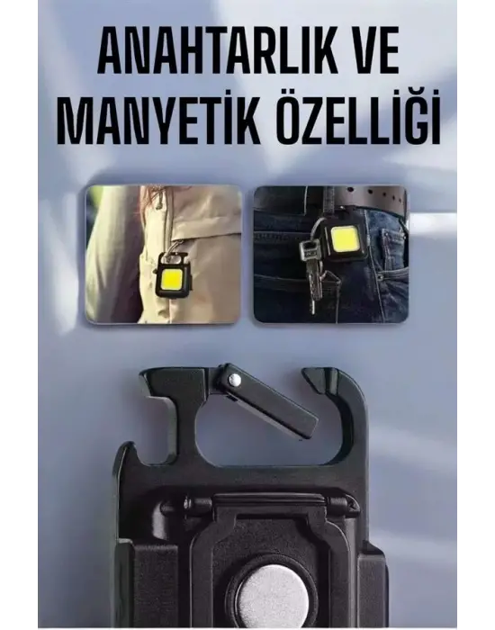 Anahtarlık Çok Amaçlı Mıknatıslı Taşınabilir Işık Led Şarjlı