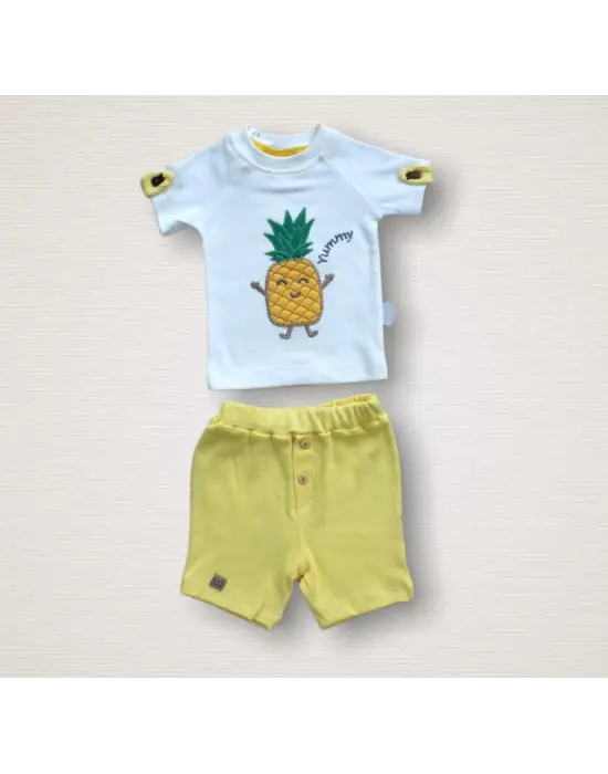 Omarı Bebek Ananas Nakışlı Sweatli Şortlu 2li Takım - Sarı