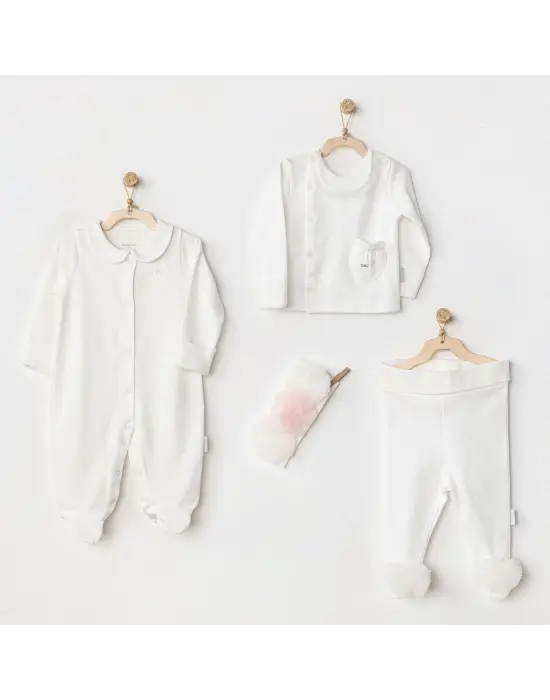 Omarı Yenidoğan Tüllü 4 Parça Set Ekru