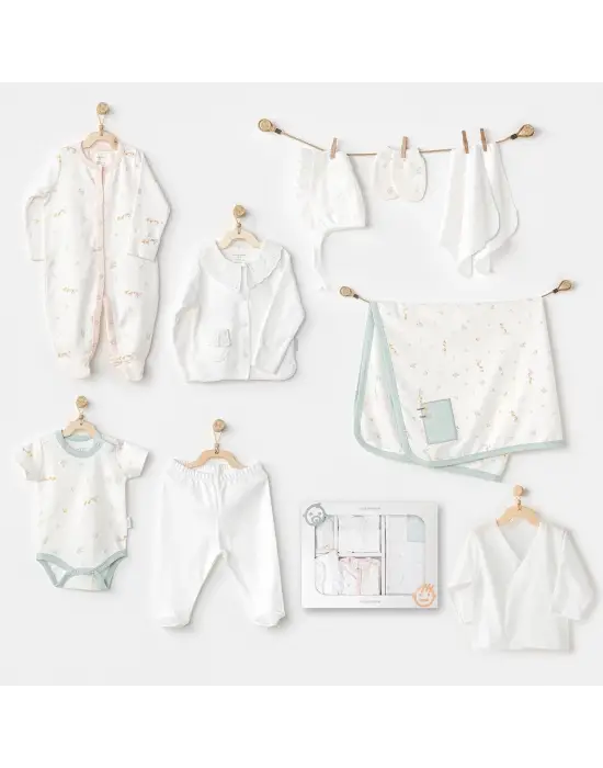 Omarı Yumuşak Pamuklu Bebek Hastane Çıkışı Seti - Ekru