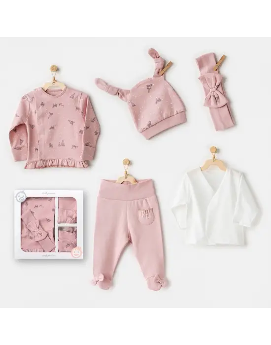 Omarı Yumuşak ve Şık 5 Parça Bebek Çıkış Seti Pink