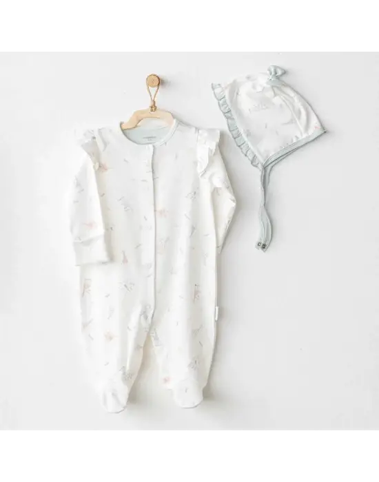 Omarı Sevimli Aile Temalı Ekru Bebek Tulum Takımı