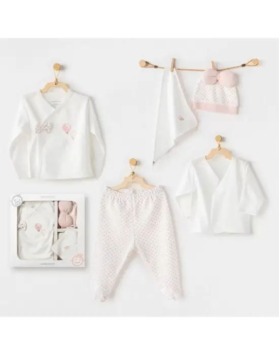 Omarı Bebek Hastane Çıkış Seti Pembe Balon Desenli 5 Parça