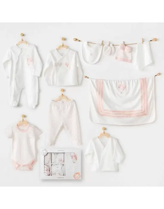 Omarı Yumuşak Pamuklu Yenidoğan Bebek Seti Ekru