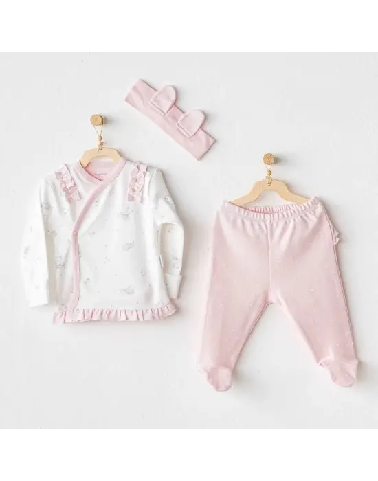 Omarı Sevimli Tavşan Ayıcık 3lü Zıbın Seti Pembe