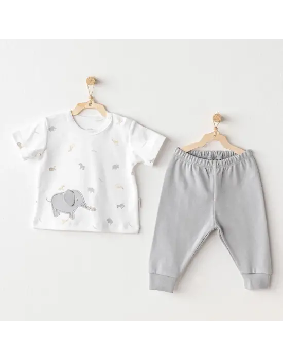 Omarı Havalı ve Şık 2li Bebek Tulum Takımı Grey