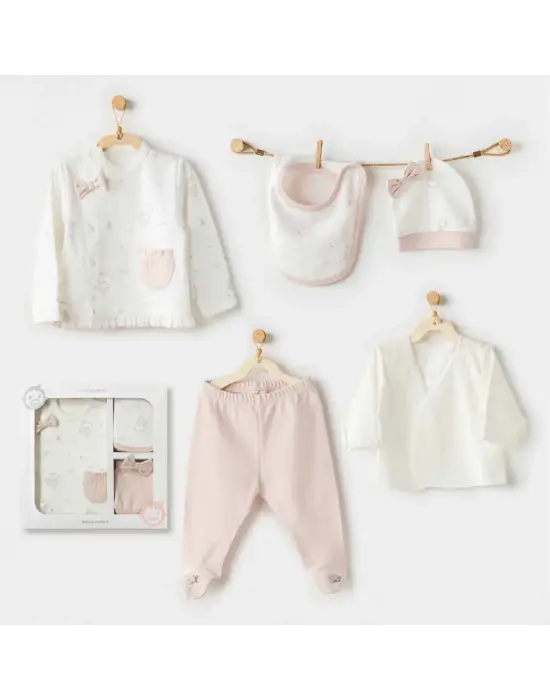 Omarı Şık Ekru Renkli 5 Parça Hastane Çıkışı Seti