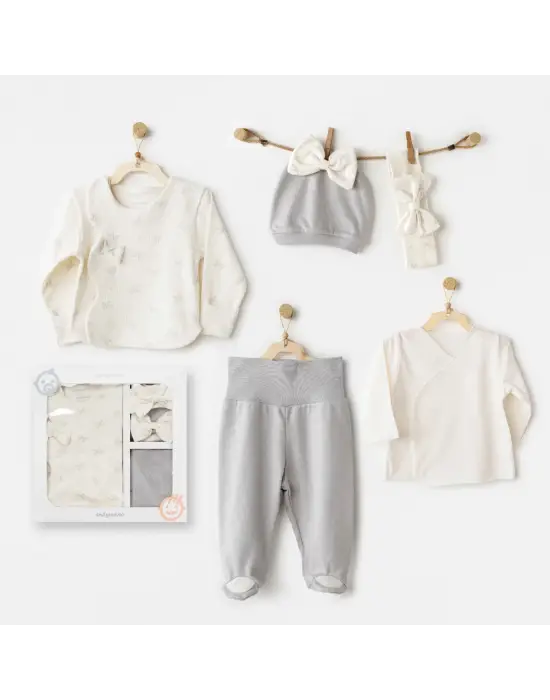 Omarı Bebek Tulum Seti Ekru Renkli Bow Detaylı