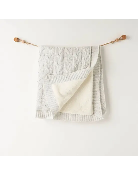 Omarı Triko Battaniye Gri Melanj