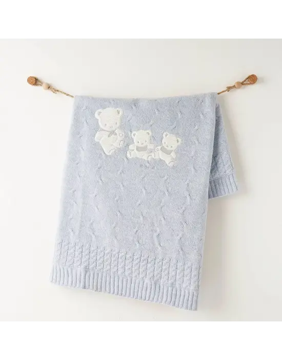 Omarı Ultra Yumuşak Triko Battaniye 85x100 Mavi Renkte