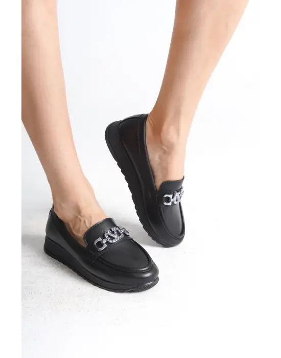 Klasik Toka Detaylı Şık Bayan Babet - Siyah