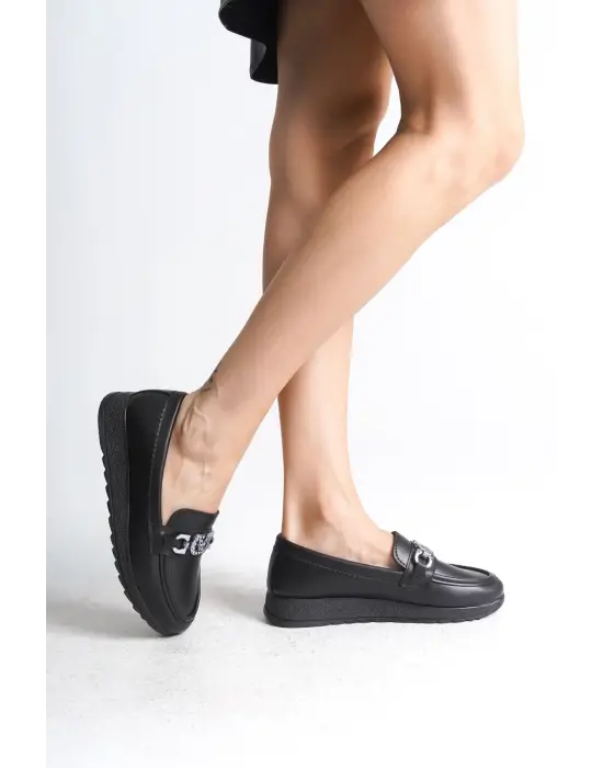 Klasik Toka Detaylı Şık Bayan Babet - Siyah