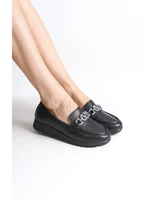 Klasik Toka Detaylı Şık Bayan Babet - Siyah