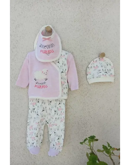 Annesinin Kuzusu Şapkalı Eldivenli 5li Kız Zıbın Seti 0-3 Ay