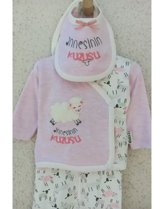 Annesinin Kuzusu Şapkalı Eldivenli 5li Kız Zıbın Seti 0-3 Ay