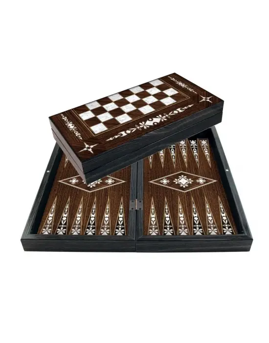 Omarı Antik Yonca Desenli Sedef Tavla Takımı