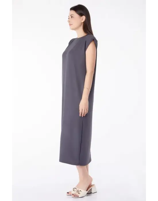 Omarı Antrasit Rengi Şık Elbise Modeli