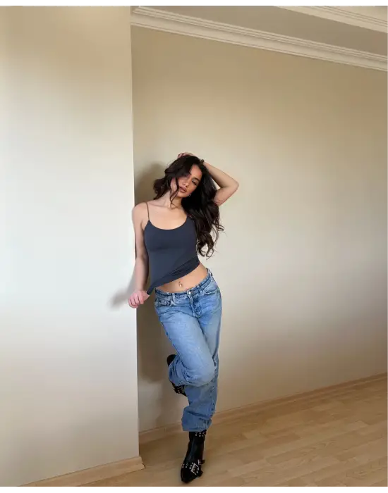 Omarı Antrasit İp Askılı Bluz