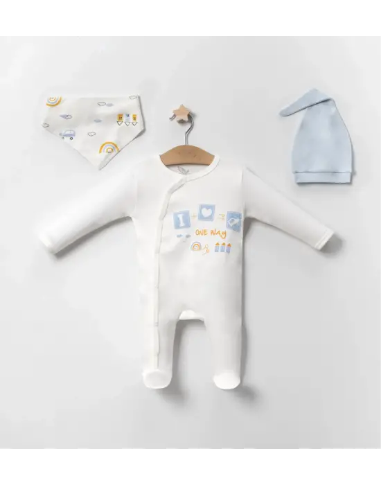 Araba Desenli Mavi 4lü Erkek Bebek Tulumu