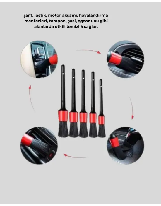 Araç Detay Temizlik Fırçası 5’li Set Çizmeyen Kıl Çok Yönlü Kullanım