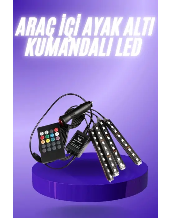 Araç İçi Ayak Altı 12li Şerit Led Işık Uzaktan Kumandalı Rgb Işıklı Ses Ve Müziğe Duyarlı