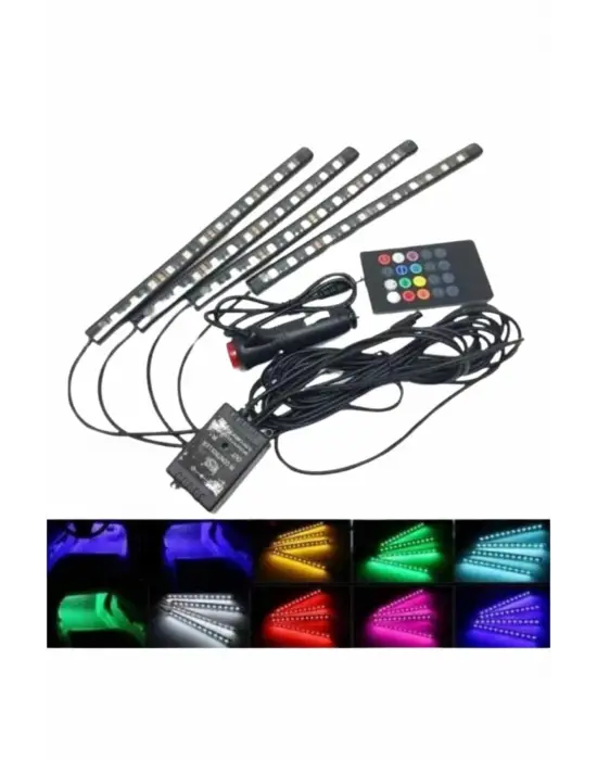 Araç İçi Ayak Altı 12li Şerit Led Işık Uzaktan Kumandalı Rgb Işıklı Ses Ve Müziğe Duyarlı