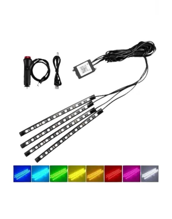 Araç İçi Ayak Altı Led 12 Led Işık Sese Müziğe Duyarlı Rgb Işıklı Aydınlatma Seti