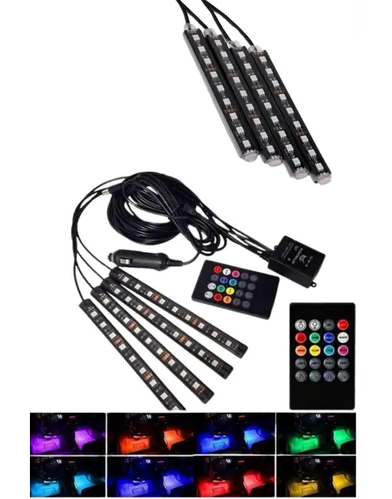 Araç Içi Aydınlatma Kumandalı 12 Led Ayak Altı Led Ambiyans Işığı Sese Duyarlı Kumandalı