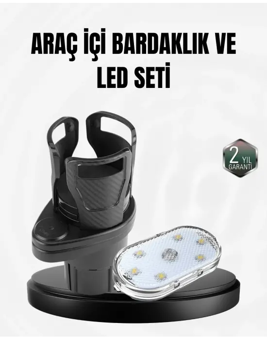 Araç İçi Düzen Ve Ambiyans Seti Çift Bardak Tutucu + Led Işık