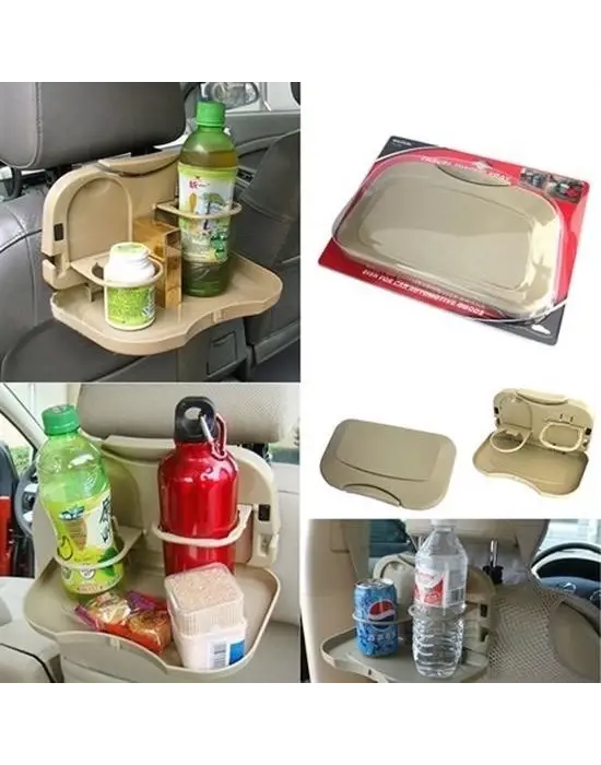 Omarı Katlanabilir Bardak Tutuculu Bej Tepsi