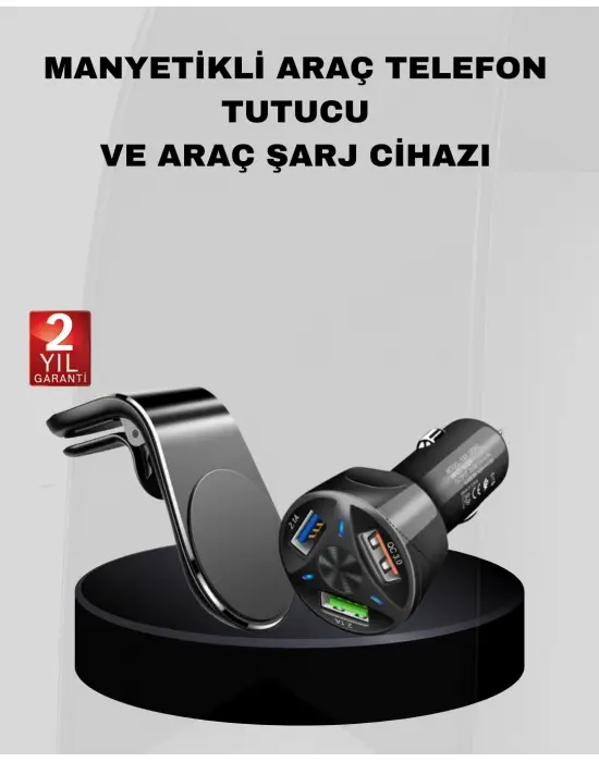 Araç İçi Telefon Tutucu + Quick Charge 3.0 Araç Şarj Cihazı Seti