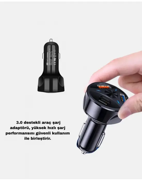 Araç İçi Telefon Tutucu + Quick Charge 3.0 Araç Şarj Cihazı Seti