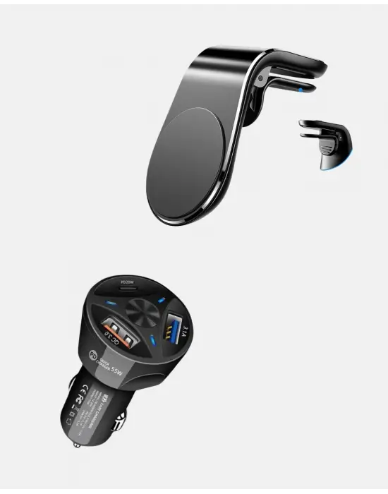 Araç İçi Telefon Tutucu + Quick Charge 3.0 Araç Şarj Cihazı Seti