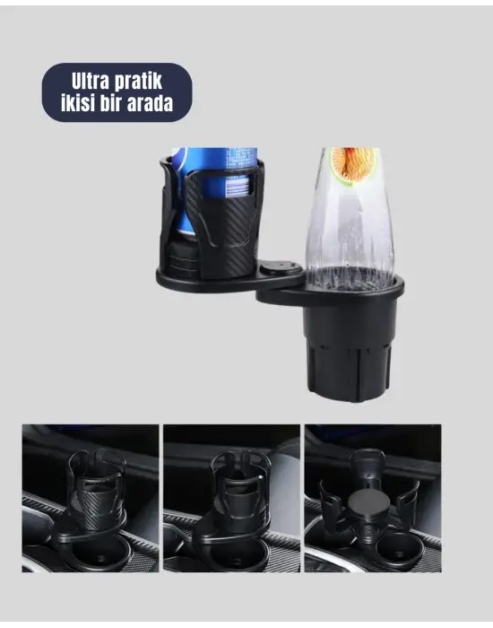 Araç İkili Bardak Tutucu Ayarlanabilir Genişlik 360° Döner Sistem