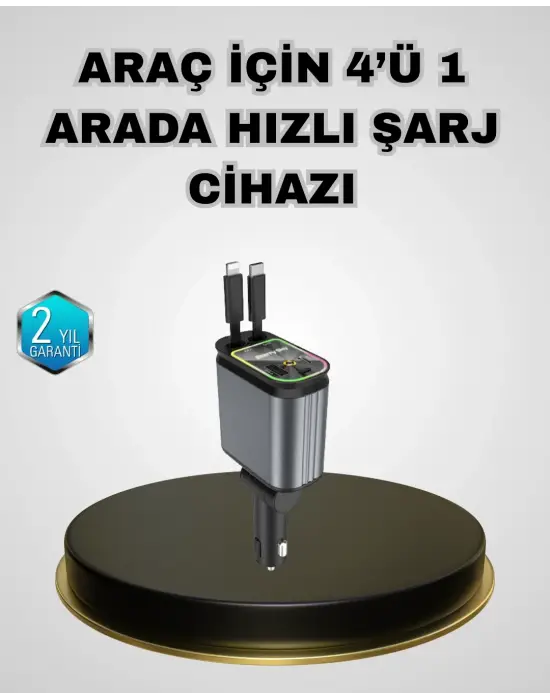 Araç Şarj Adaptörü 66w Pd Qc Hızlı Şarjlı Ve Çekilebilir Kablolu