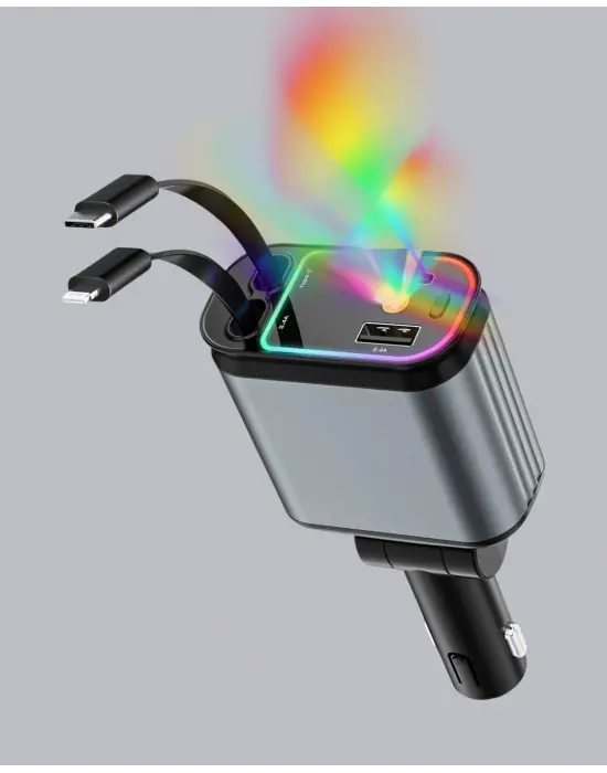 Araç Şarj Adaptörü 66w Pd Qc Hızlı Şarjlı Ve Çekilebilir Kablolu