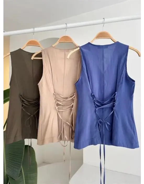 Arkası Bağcıklı Yelek Plazza Pantolon Modal Takım 10202-08