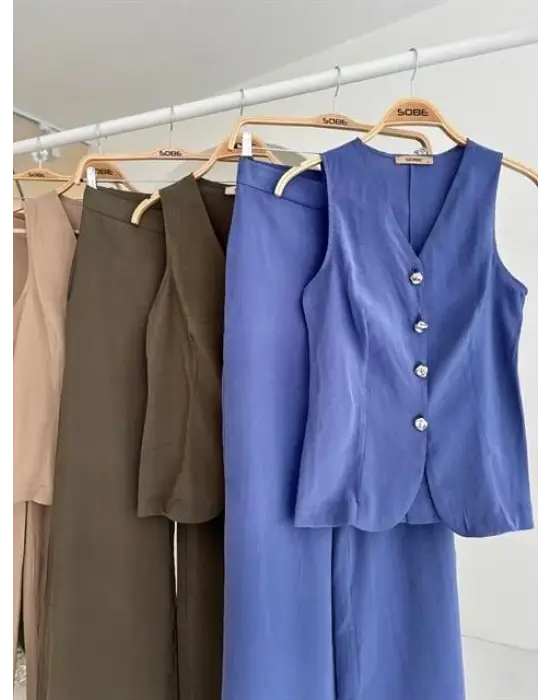 Arkası Bağcıklı Yelek Plazza Pantolon Modal Takım 10202-08